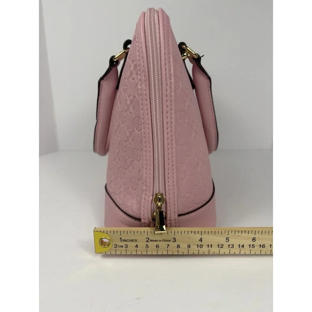 Giani Bernini Pink Signature Debossed Dome Satchel Hand Purse And Shoulder Strap
